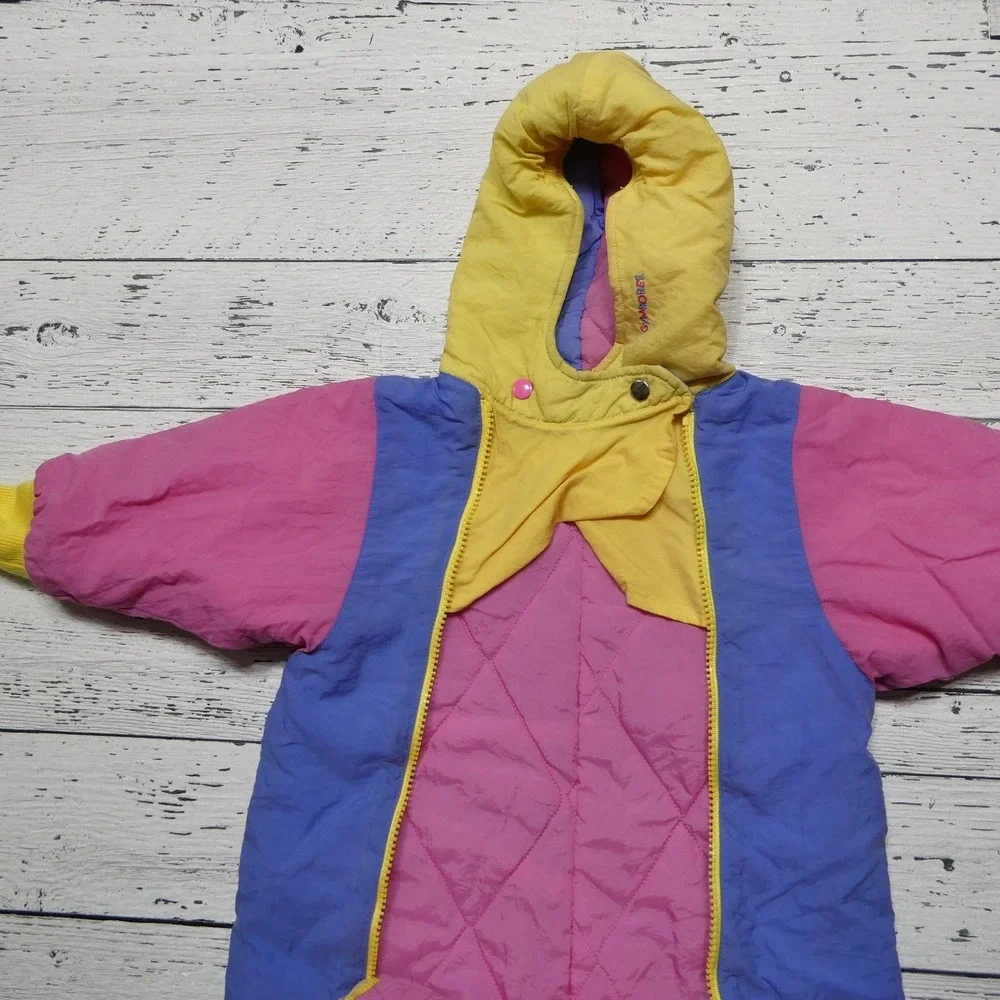 Vintage Gymboree Snowsuit Baby Girls Newborn Multicolor Hooded Puffer Winter